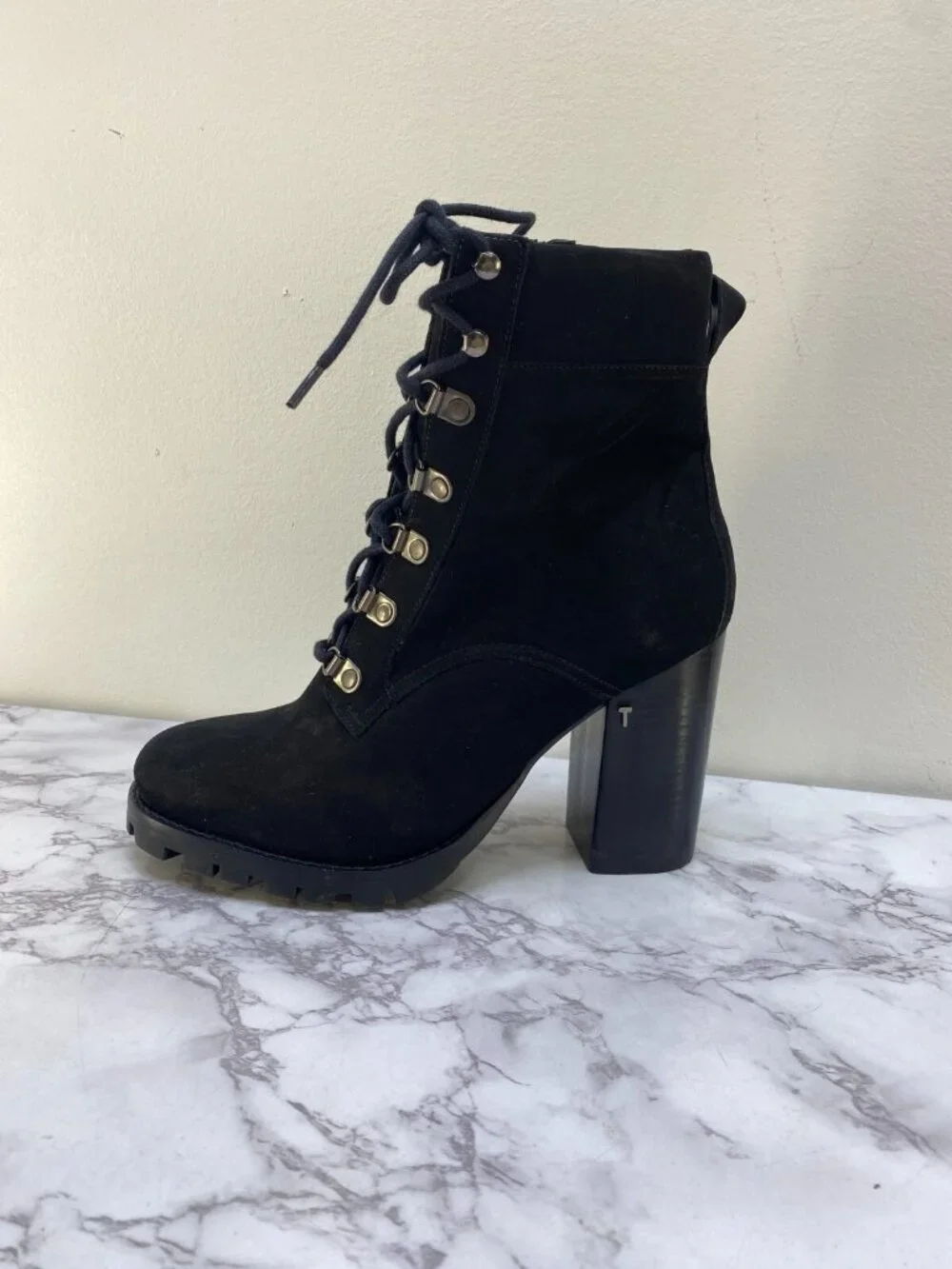 Ted Baker Women's Chunky Black Heel Lace Up Boot Sz 10